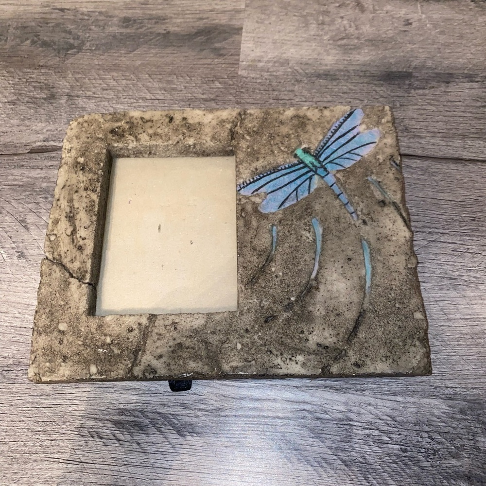 Frameology stone with blue dragon fly easel stand picture frame